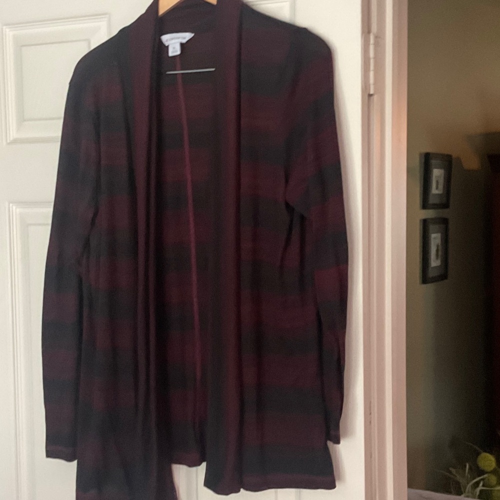 Liz Claiborne Black and Burgundy Striped Cardigan